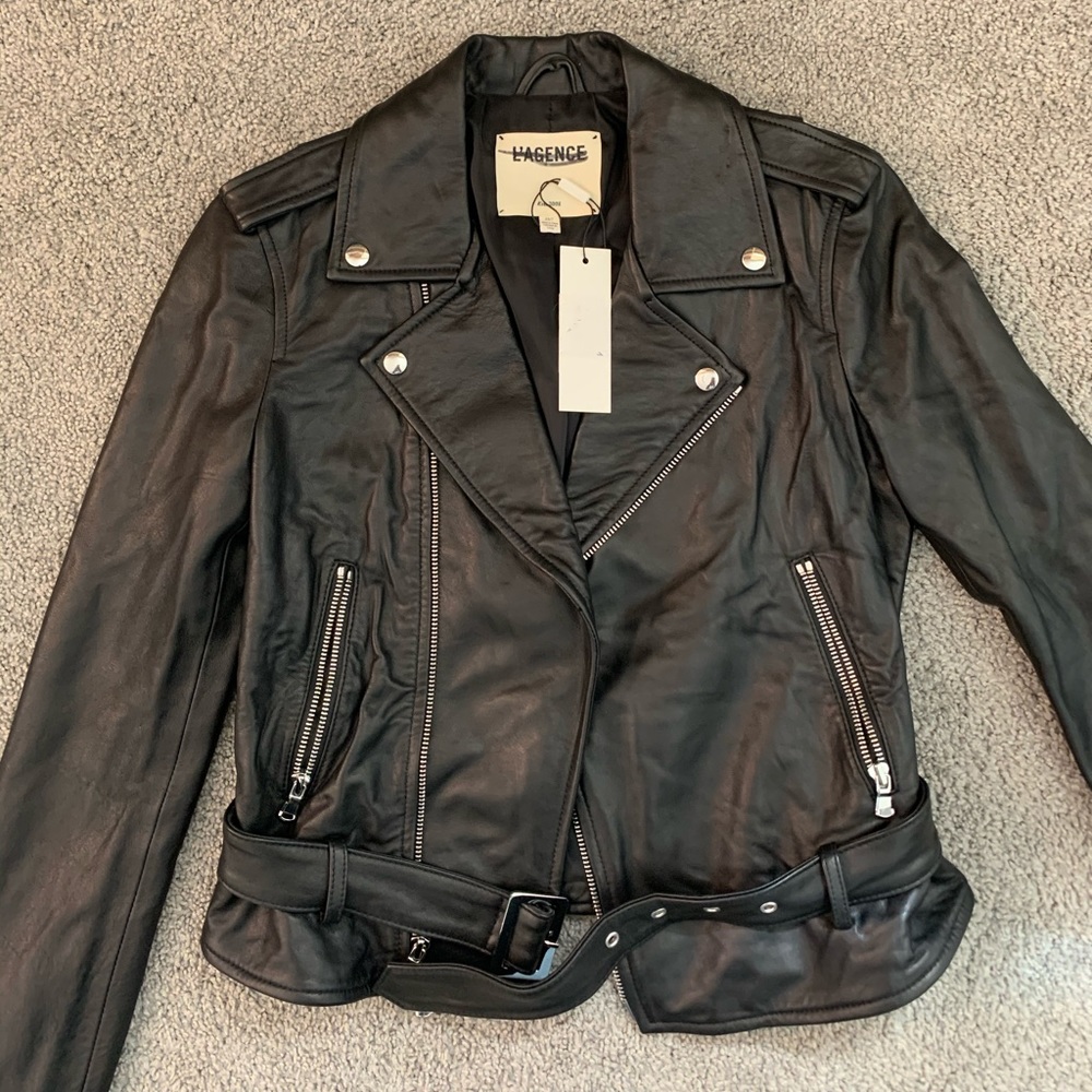 L’AGENCE Leather Belted Jacket NWT